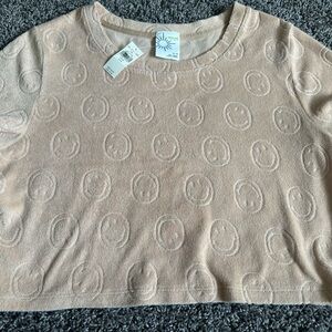 Offline by Aerie Tan Crop Top with Smiley Design
